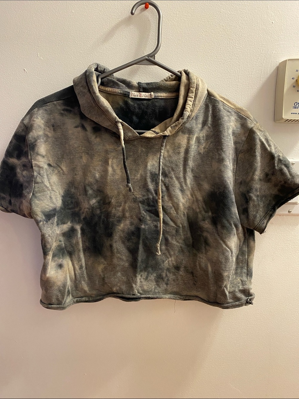Vintage Tie-Dye Cropped Hoodie - Gray/Beige